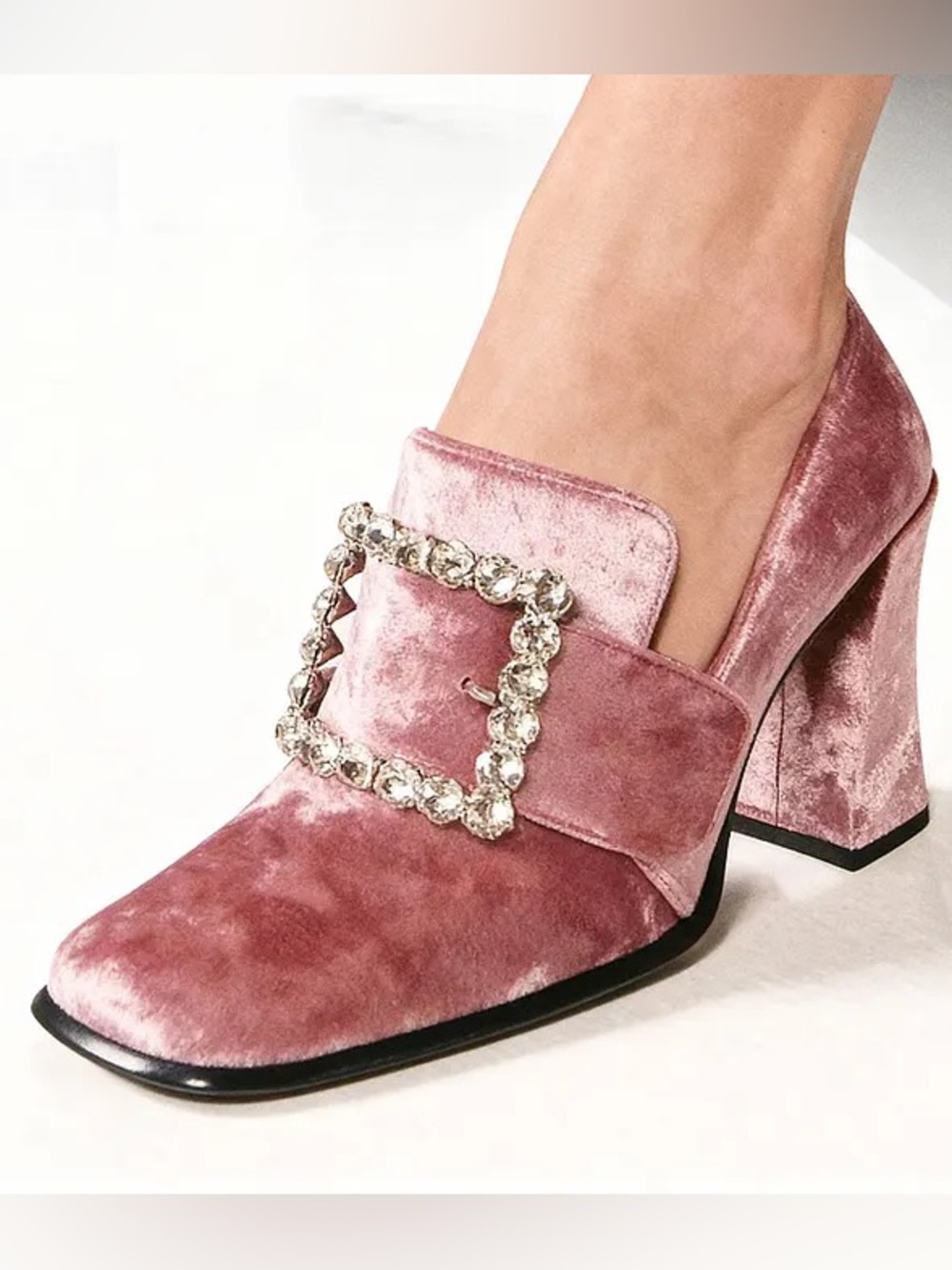 🆕{Jeffery Campbell} Velvet Chunky Rhinestone Buckle Heel Loafers - Picture 13 of 16